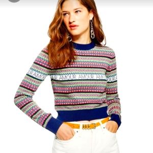 Topshop Womens Multicoloured Round Neck Geometric Polyester long-sleeve sweater
